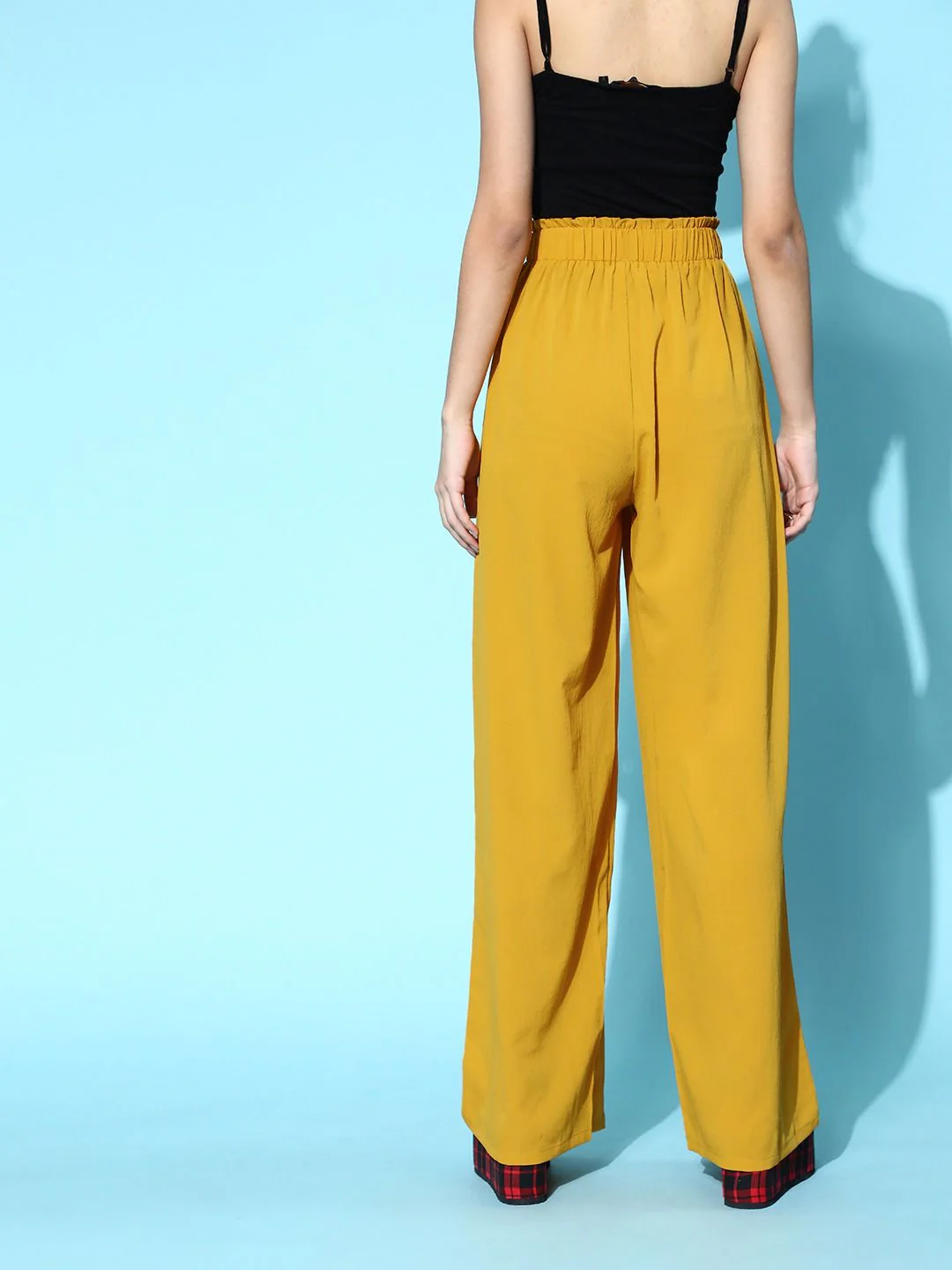 Berrylush Women Stylish Mustard Solid Elevated Bottom Trousers - Image 5