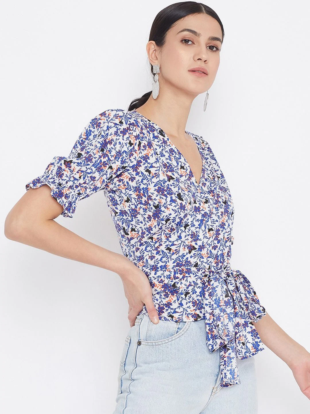 Berrylush Women White Printed Wrap Top - Image 3