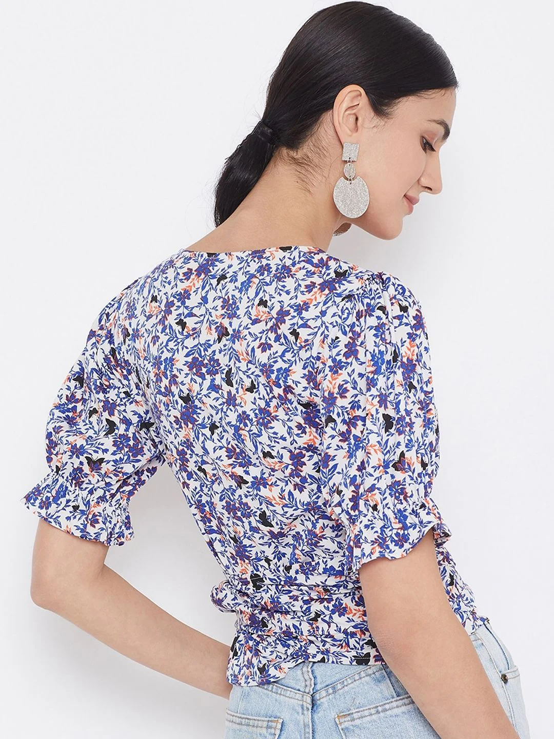 Berrylush Women White Printed Wrap Top - Image 4