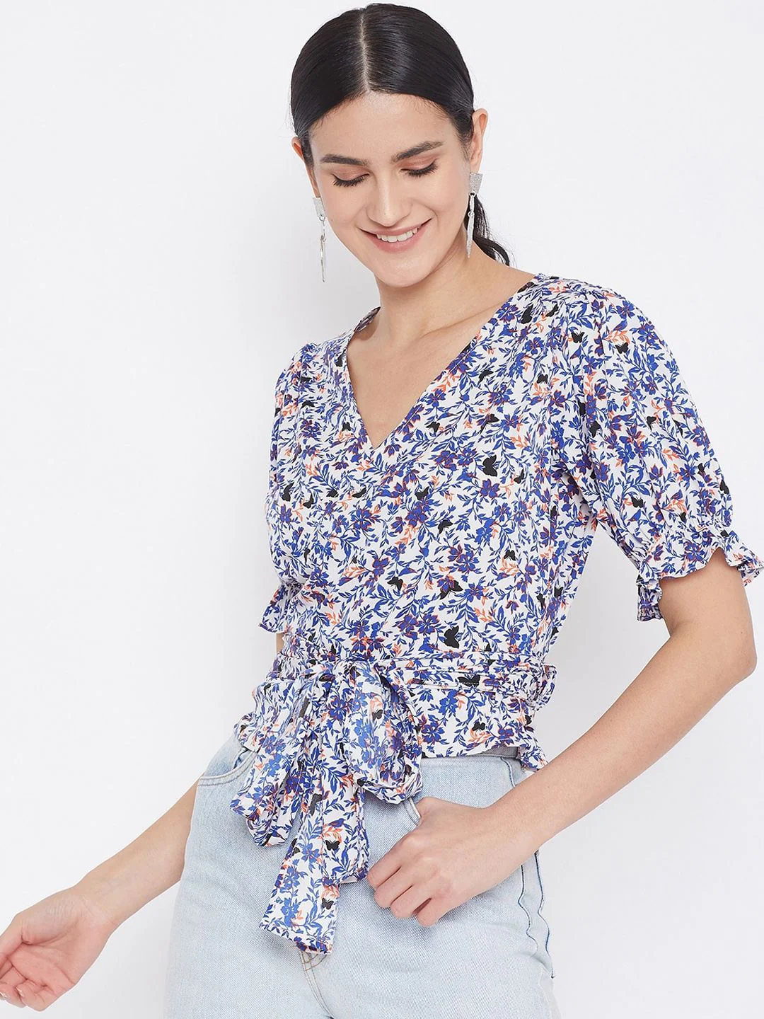 Berrylush Women White Printed Wrap Top - Image 5