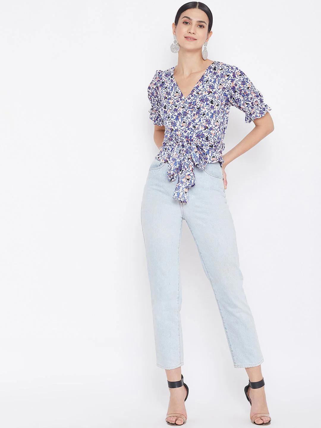 Berrylush Women White Printed Wrap Top - Image 6