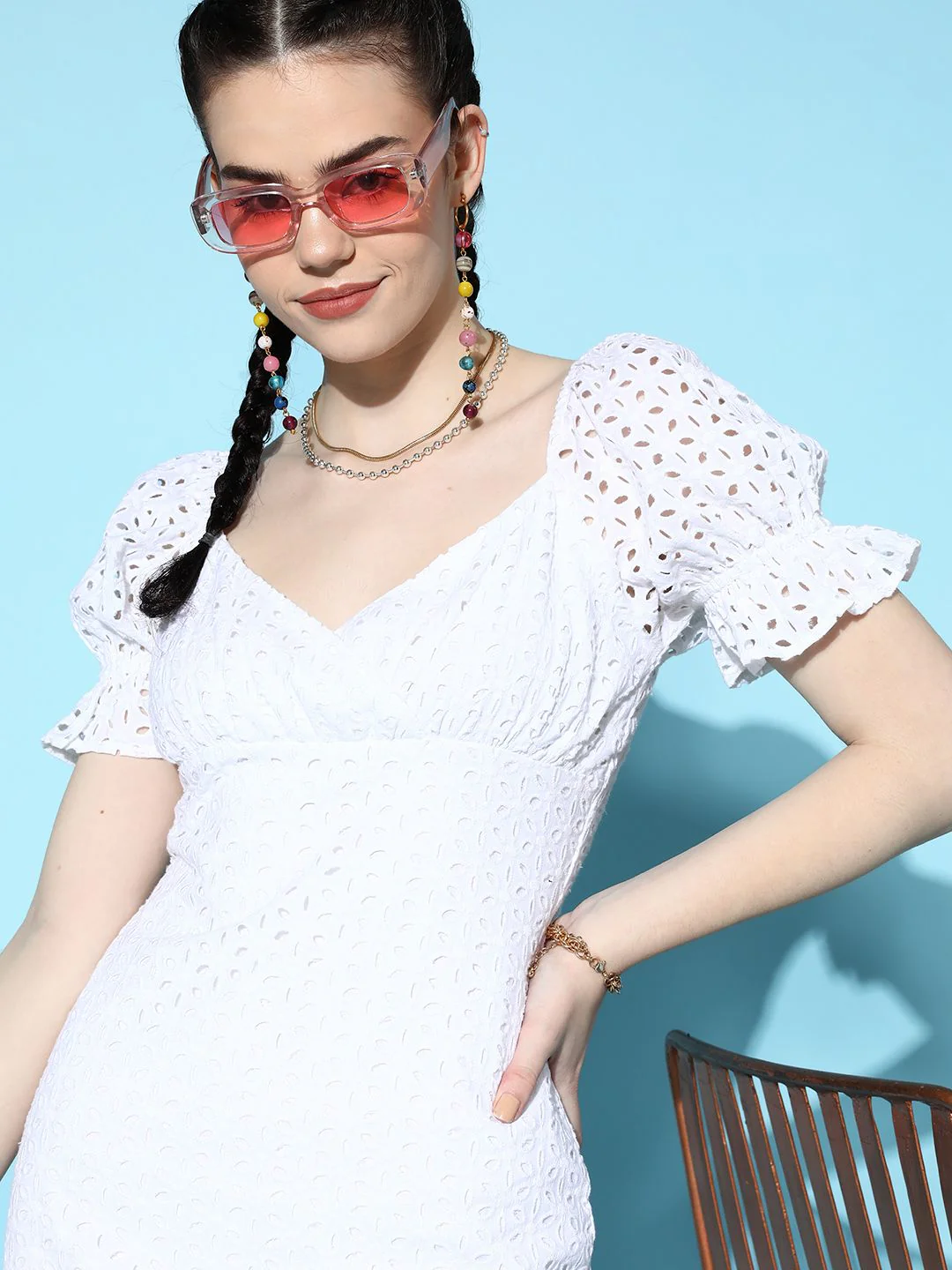 Berrylush Women  White Self-Design Craftcore Dress - Image 3