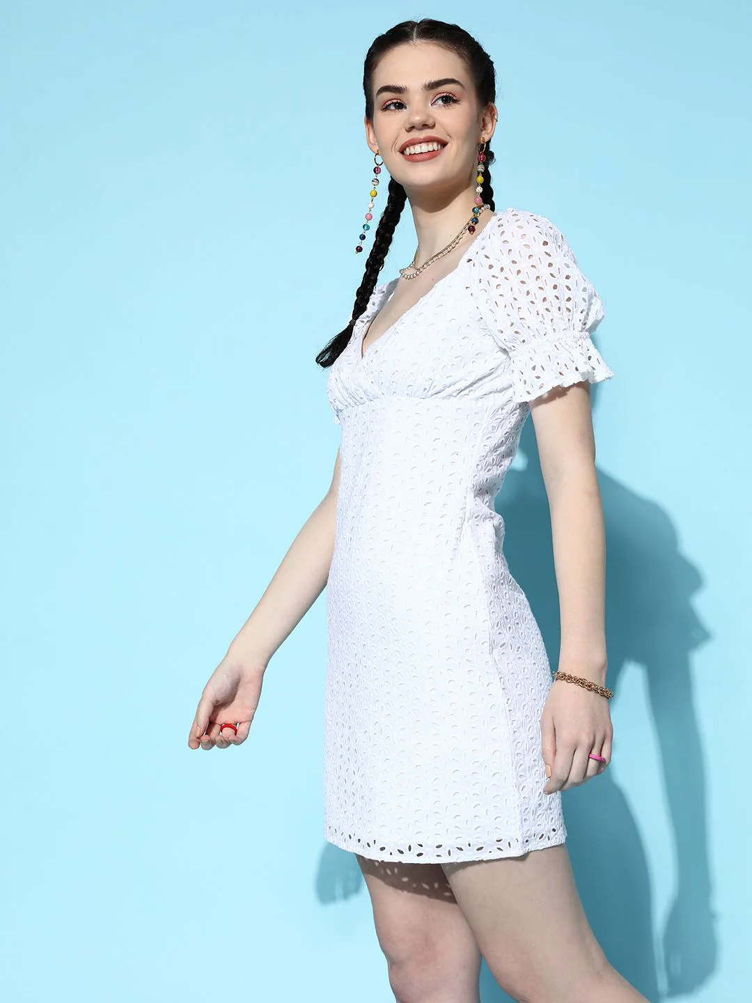 Berrylush Women  White Self-Design Craftcore Dress - Image 5