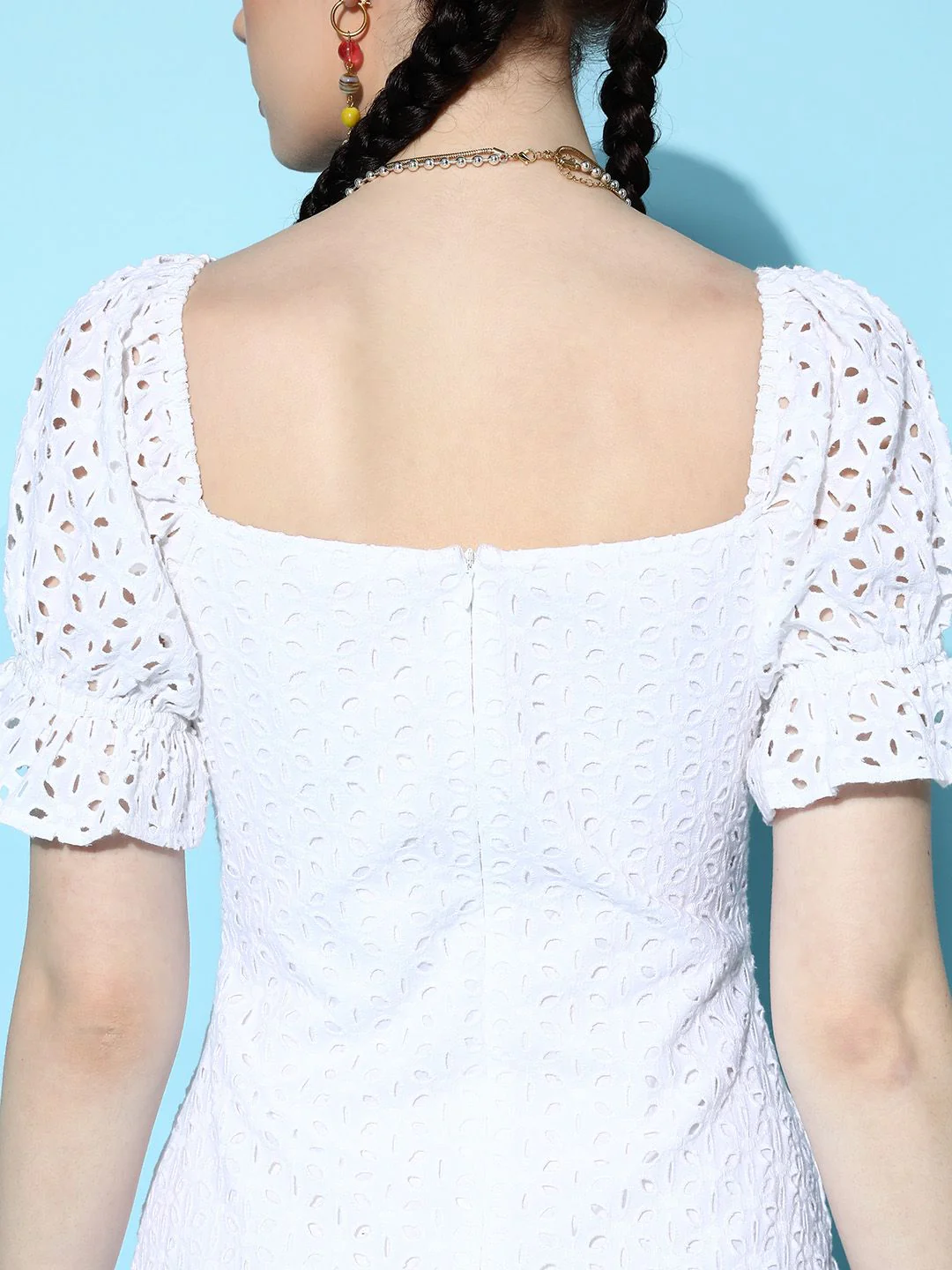 Berrylush Women  White Self-Design Craftcore Dress - Image 6