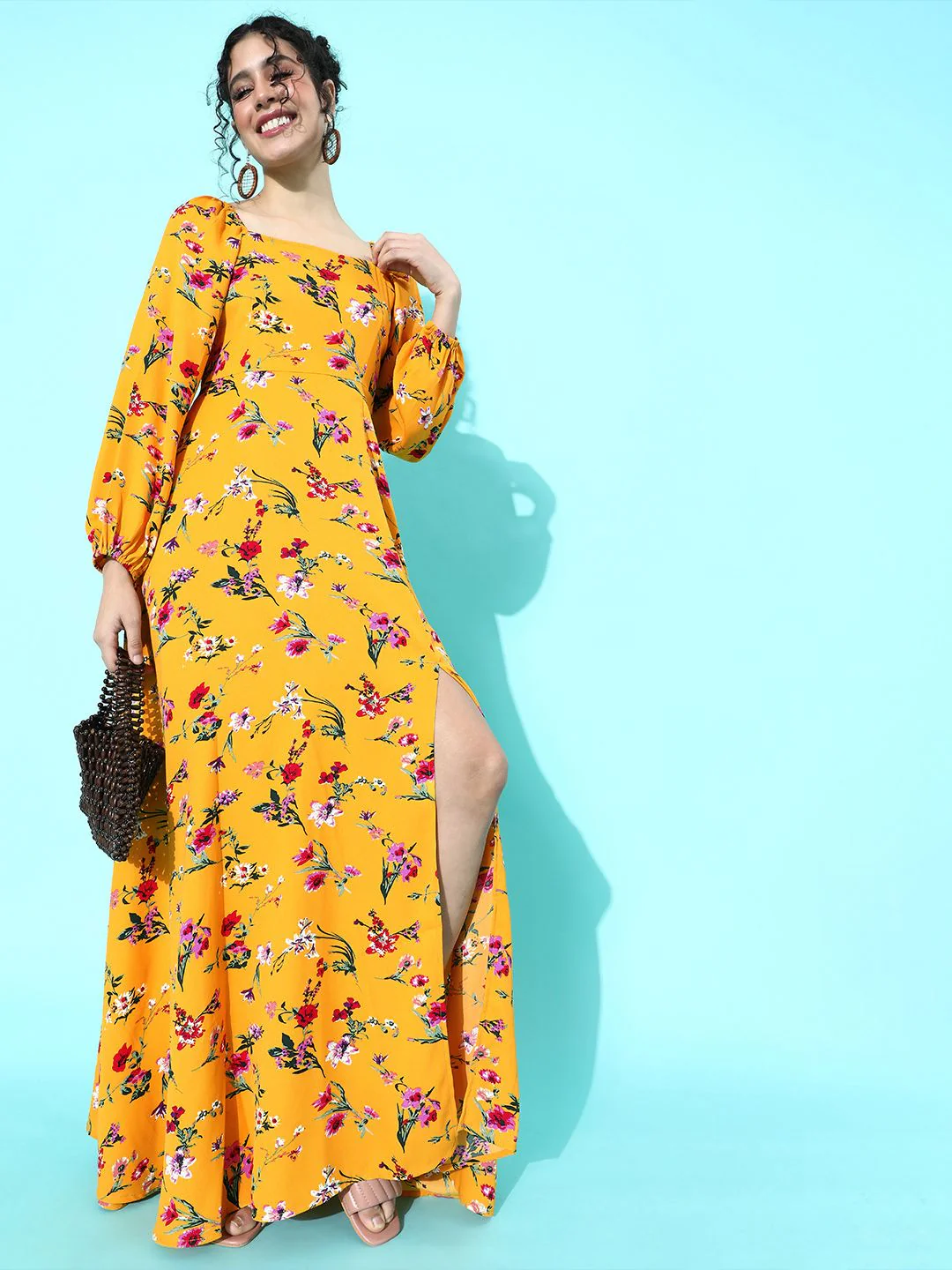 Berrylush Women Yellow Floral Maxi Dress - Image 2