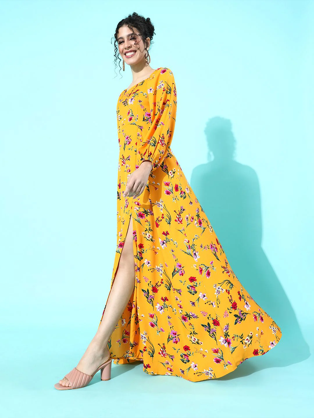 Berrylush Women Yellow Floral Maxi Dress - Image 3