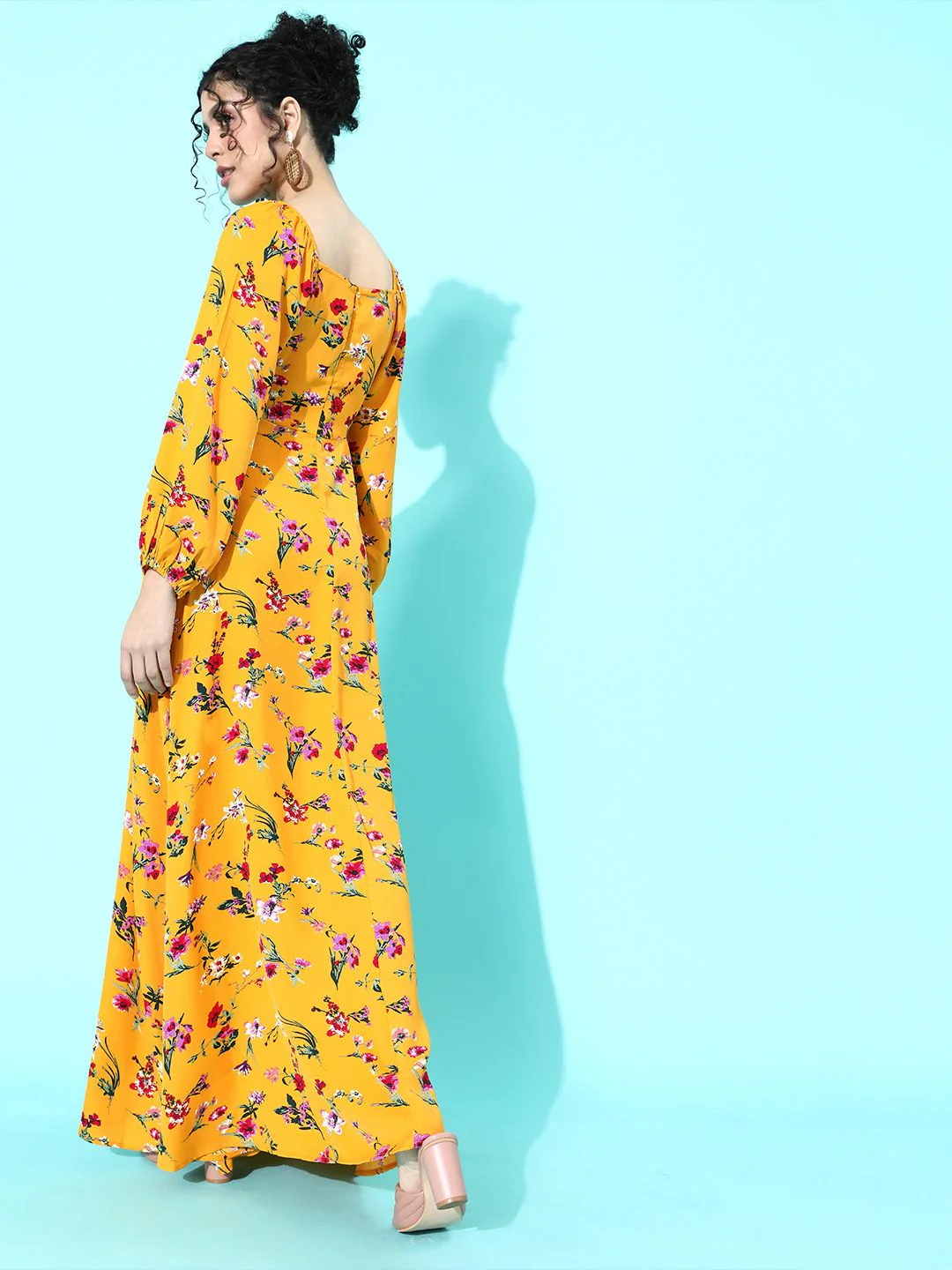 Berrylush Women Yellow Floral Maxi Dress - Image 5