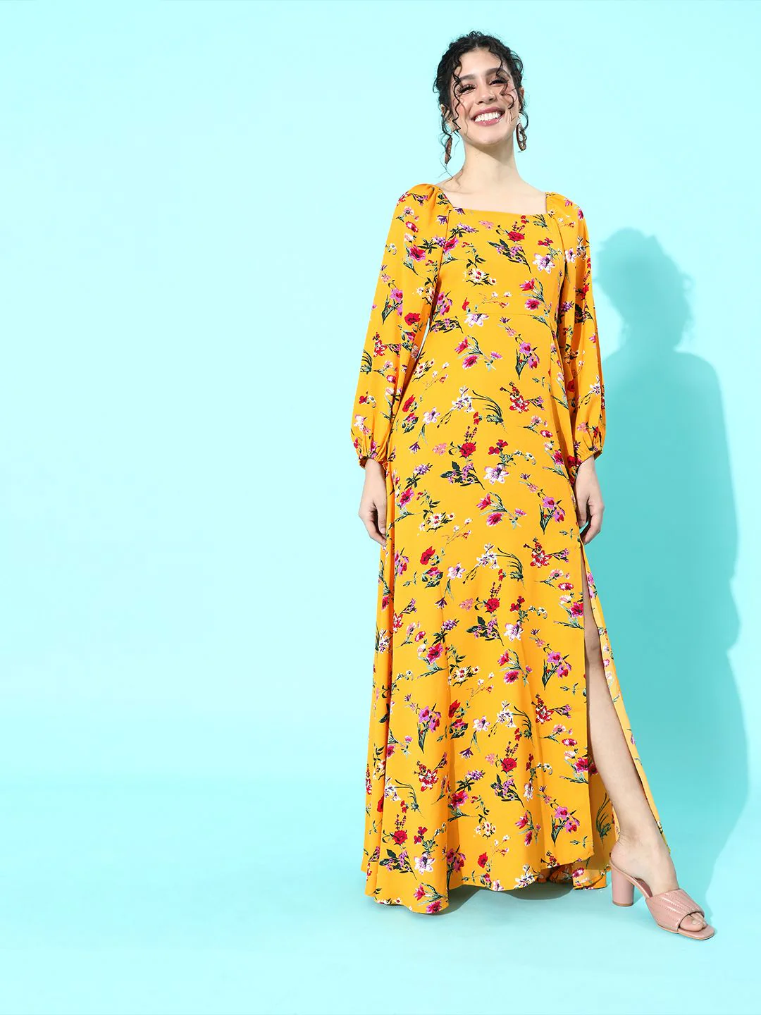 Berrylush Women Yellow Floral Maxi Dress - Image 6