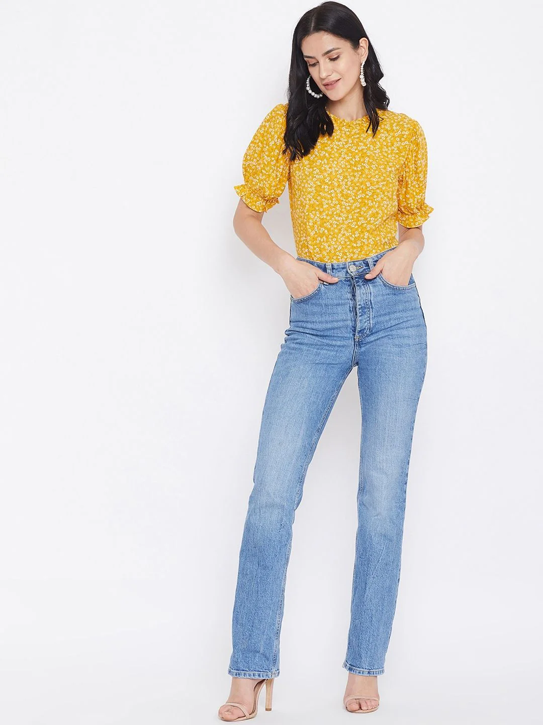 Berrylush Women Yellow Printed Top - Image 3