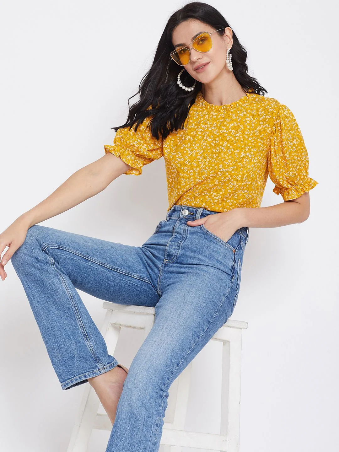 Berrylush Women Yellow Printed Top - Image 5