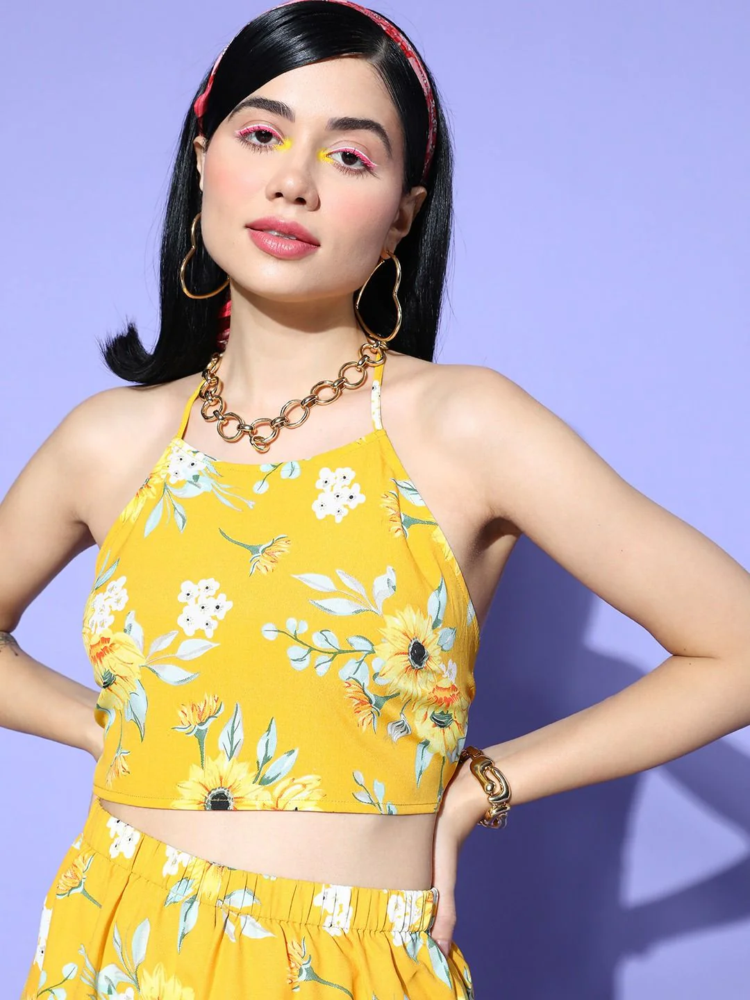Berrylush Women Yellow Printed Top with Shorts - Image 4