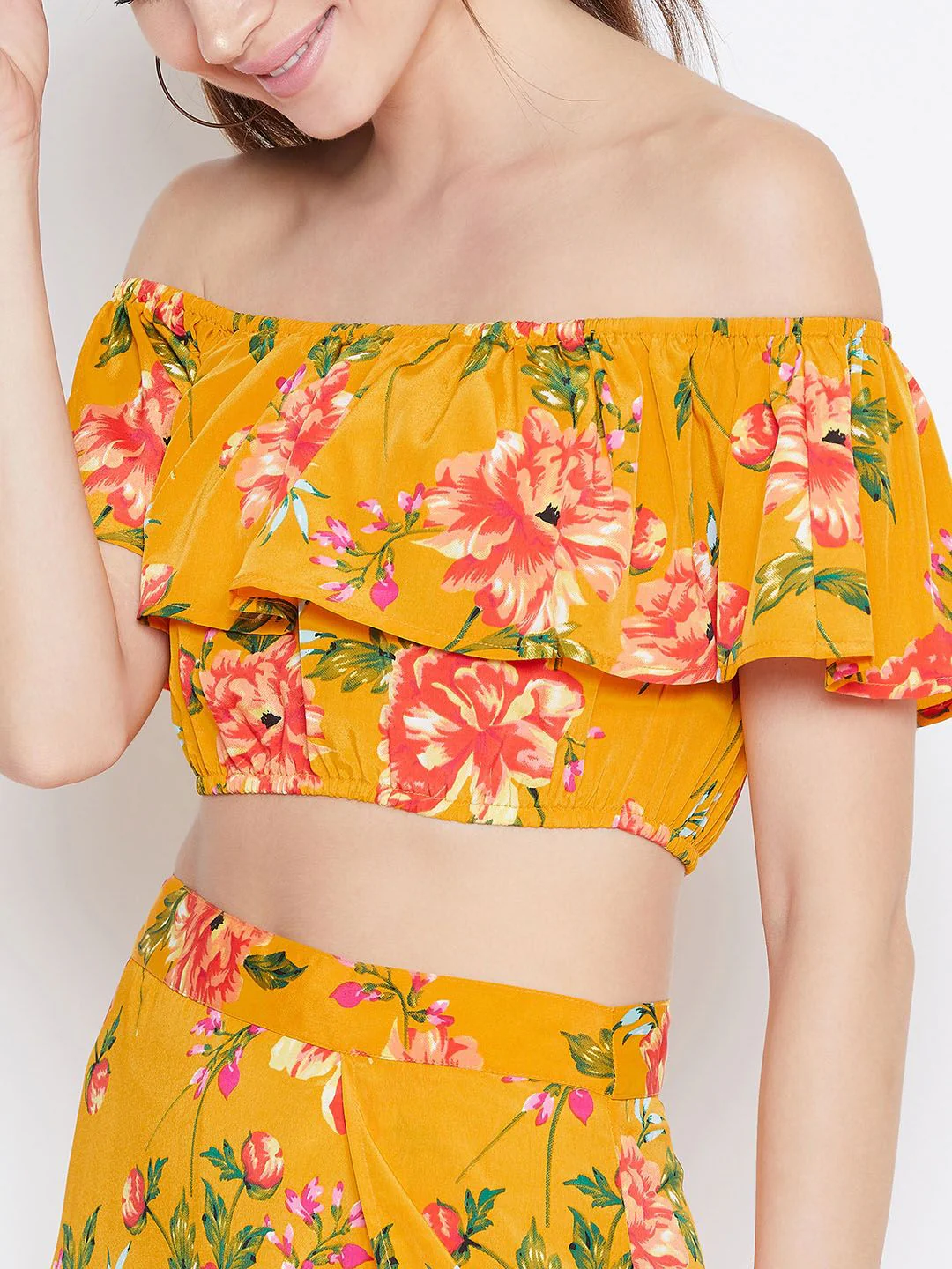 Berrylush Women Yellow & Red Floral Print Two-Piece Dress - Image 2