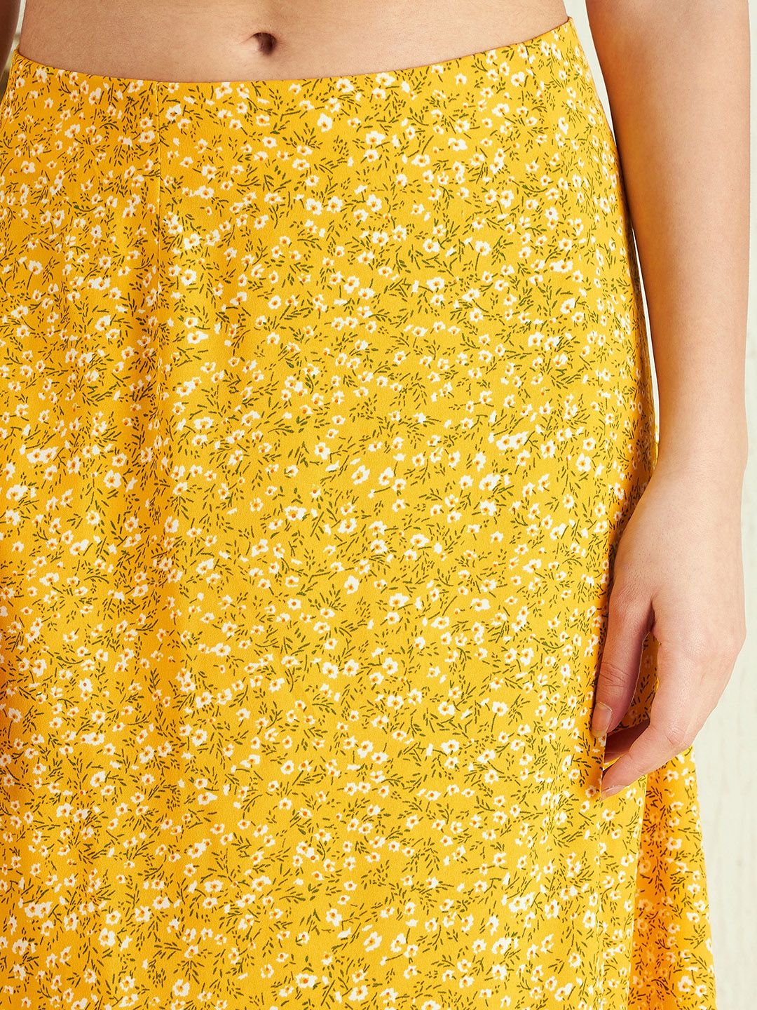 Berrylush Yellow Floral Print High Rise Side Slit A-Line Maxi Skirt - Image 6