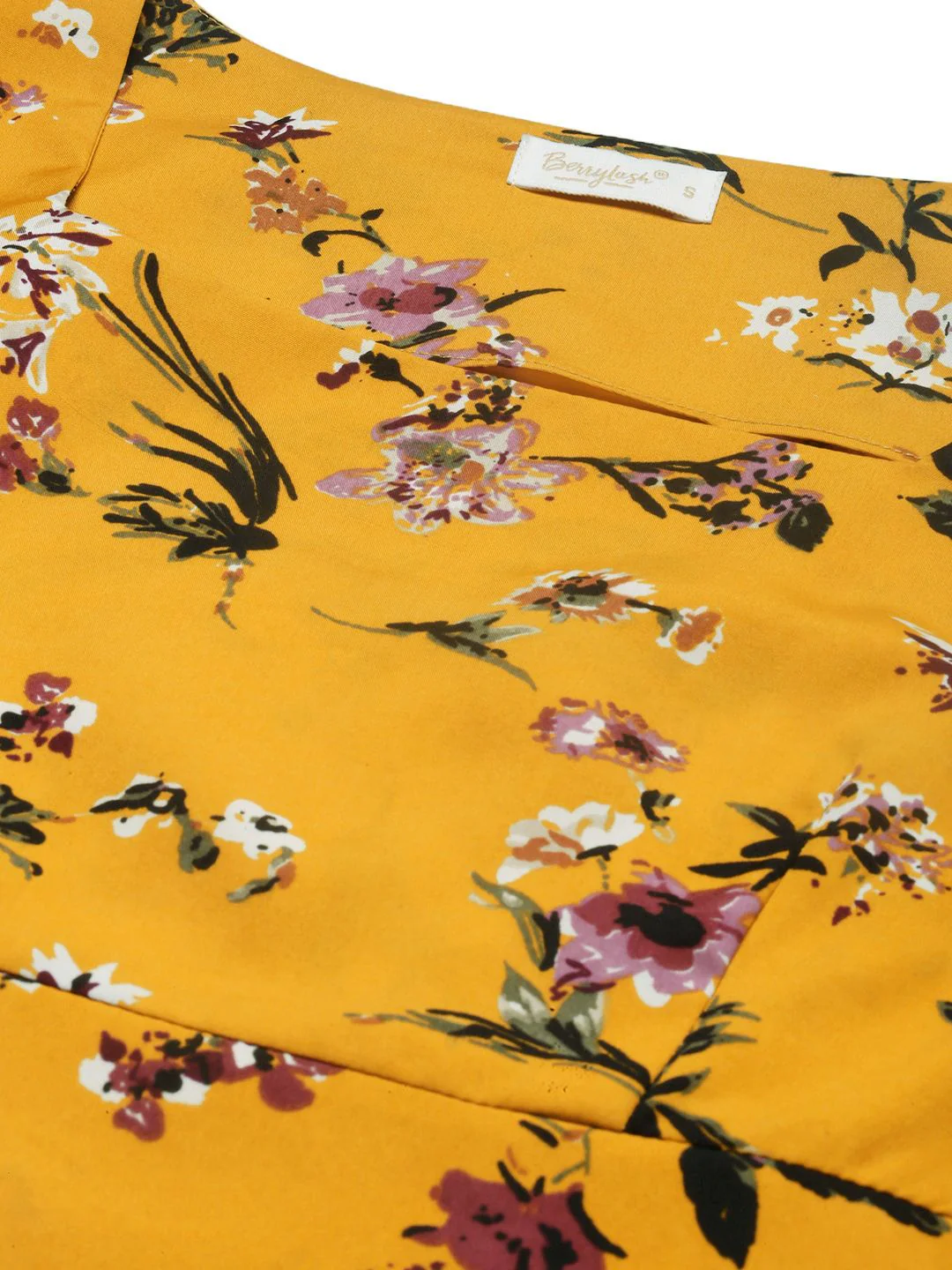 Berrylush Yellow Floral Printed Crepe Crop Top - Image 2