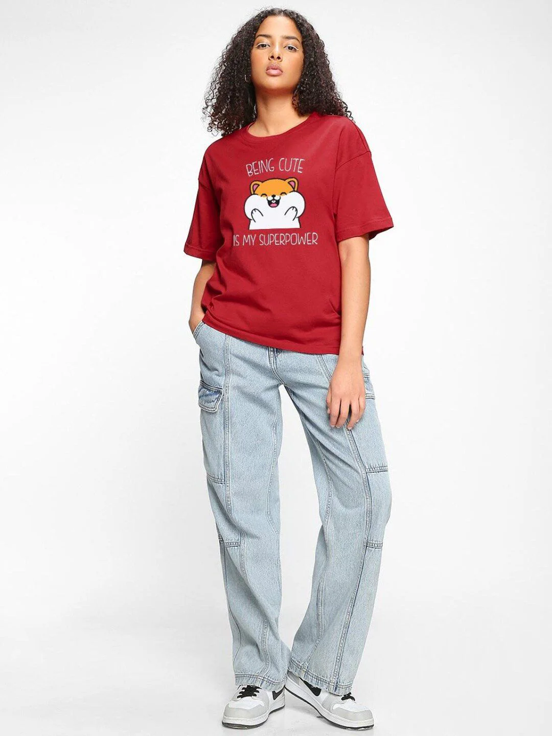 Bewakoof Being Cute Is My Superpower Graphic Printed Oversized T-shirt - Image 4