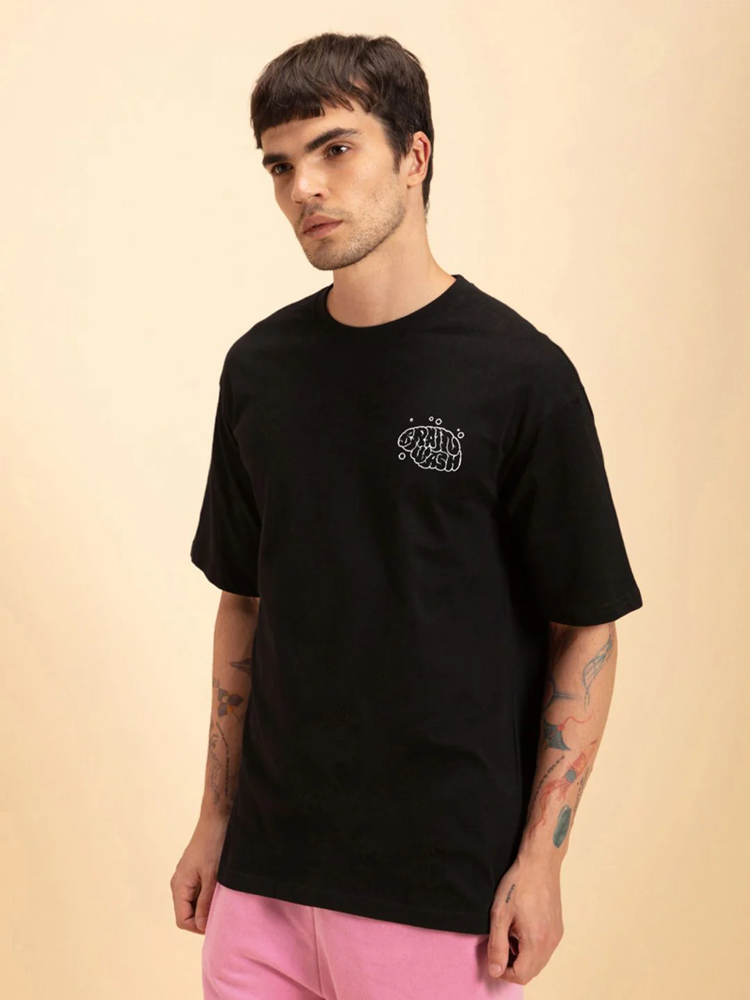 Bewakoof Black Graphic Printed Oversized Cotton T-Shirt - Image 5