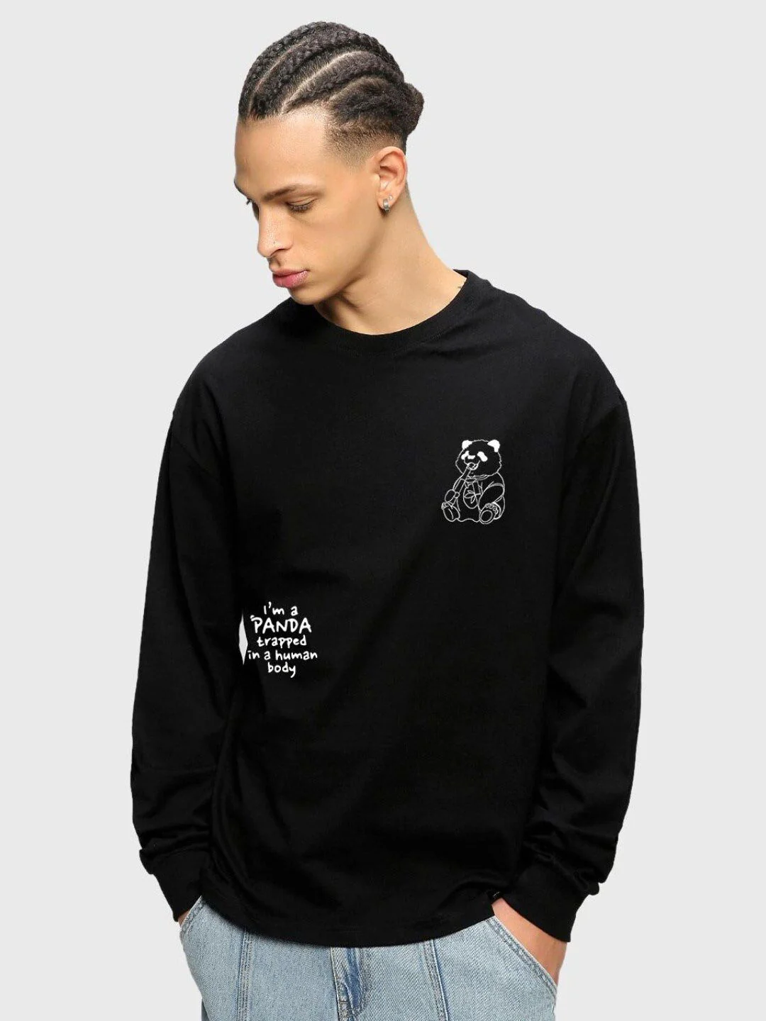 Bewakoof Black Panda Printed Pure Cotton Oversize Fit T-shirt - Image 5