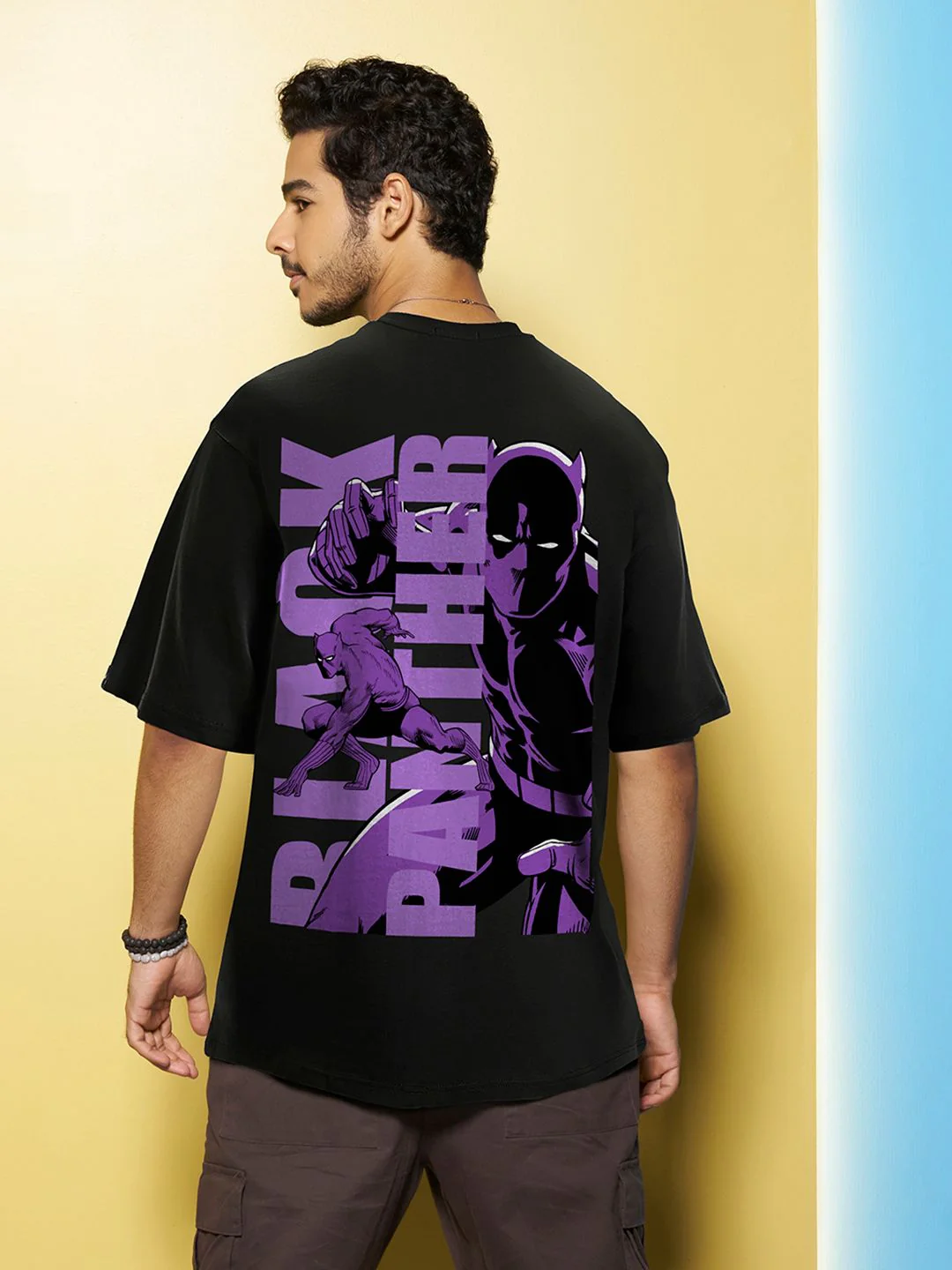 Bewakoof Black Panther Printed Drop-Shoulder Sleeves Oversized Cotton T-shirt - Image 7