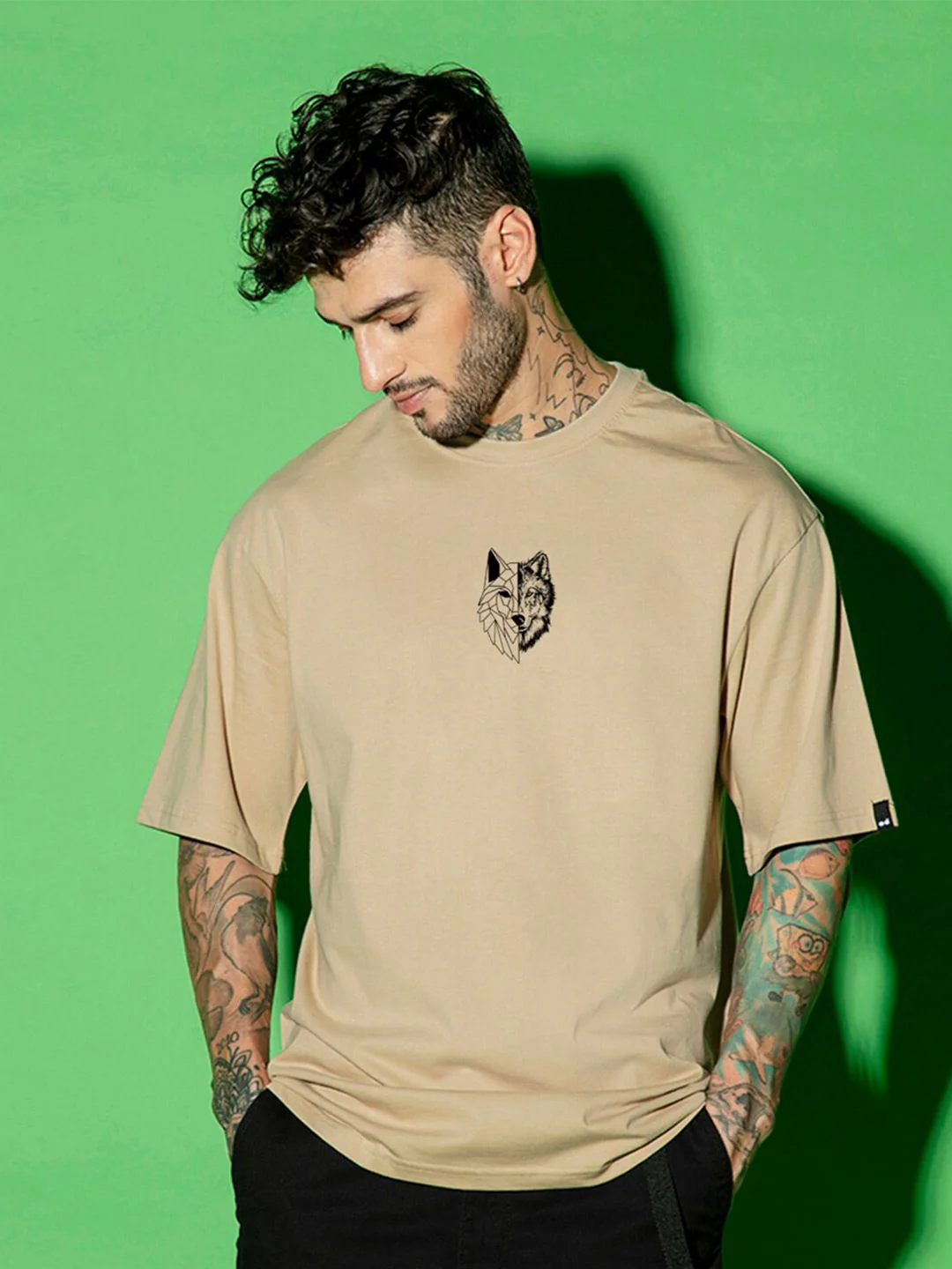 Bewakoof Brown Graphic Printed Drop-Shoulder Oversized Cotton T-shirt - Image 3