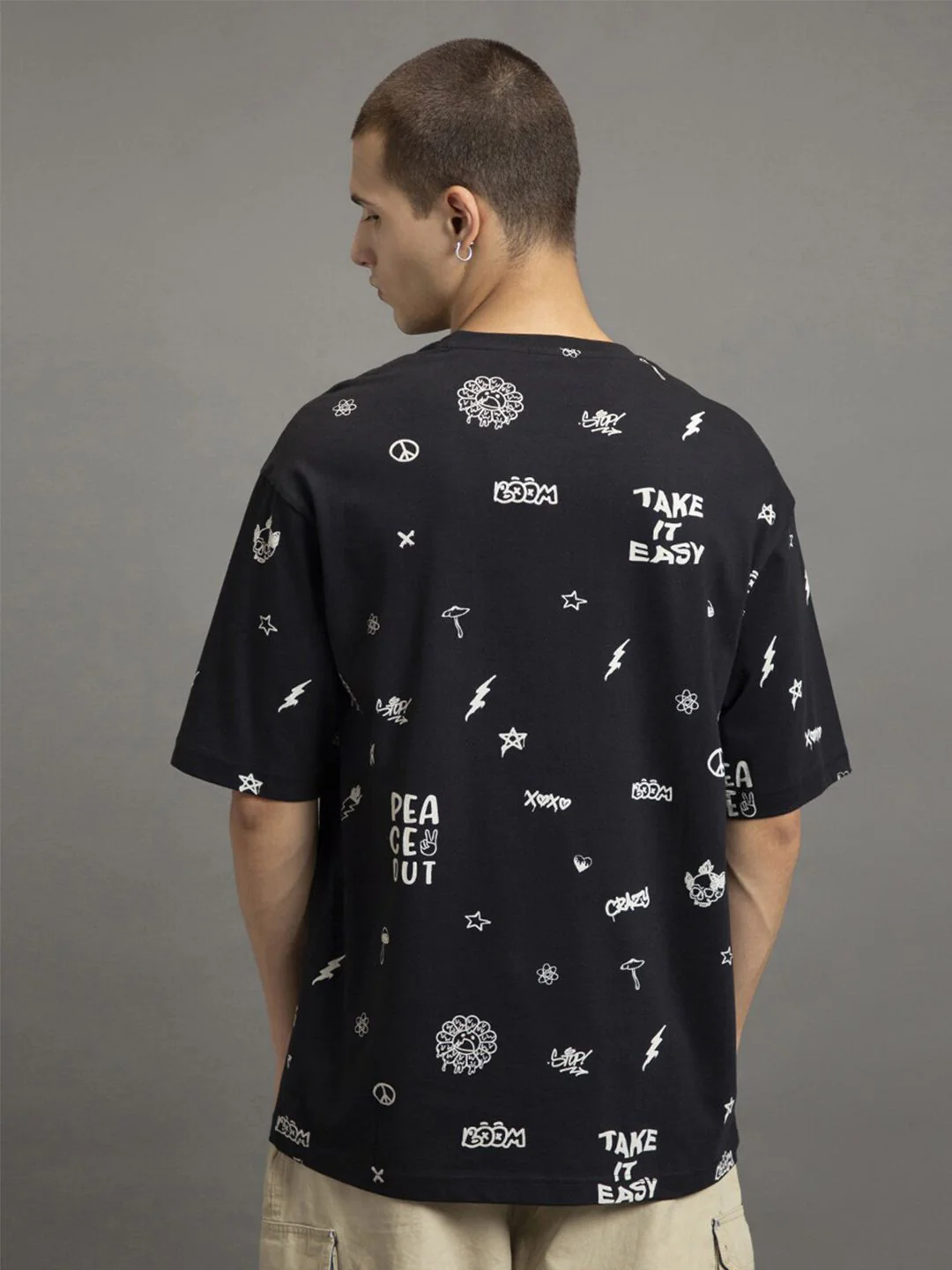 Bewakoof Conversational Printed Drop-Shoulder Sleeves Pure Cotton Oversized T-shirt - Image 5
