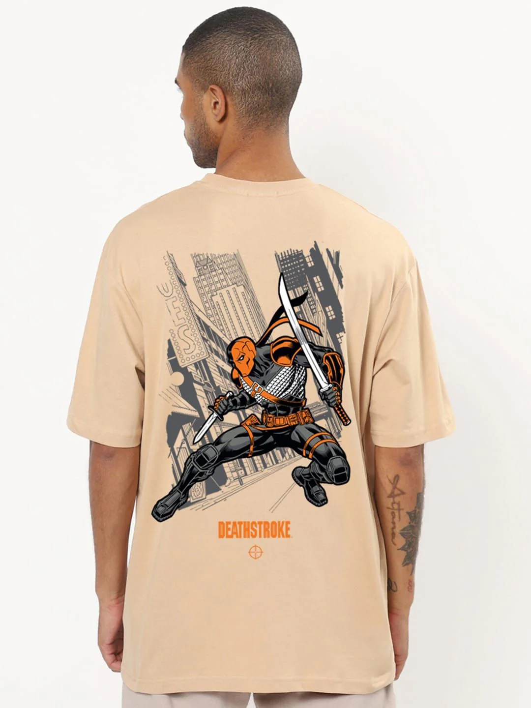 Bewakoof Deathstroke Printed Drop-Shoulder Sleeves Oversized Cotton T-shirt - Image 3