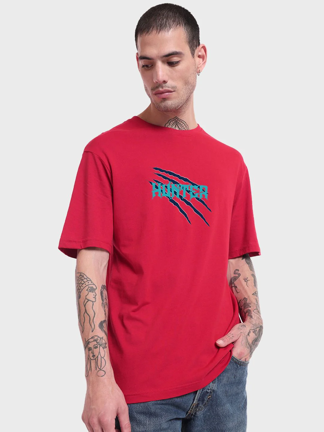 Bewakoof Graphic Printed Drop-Shoulder Sleeves Oversized Cotton T-shirt - Image 3