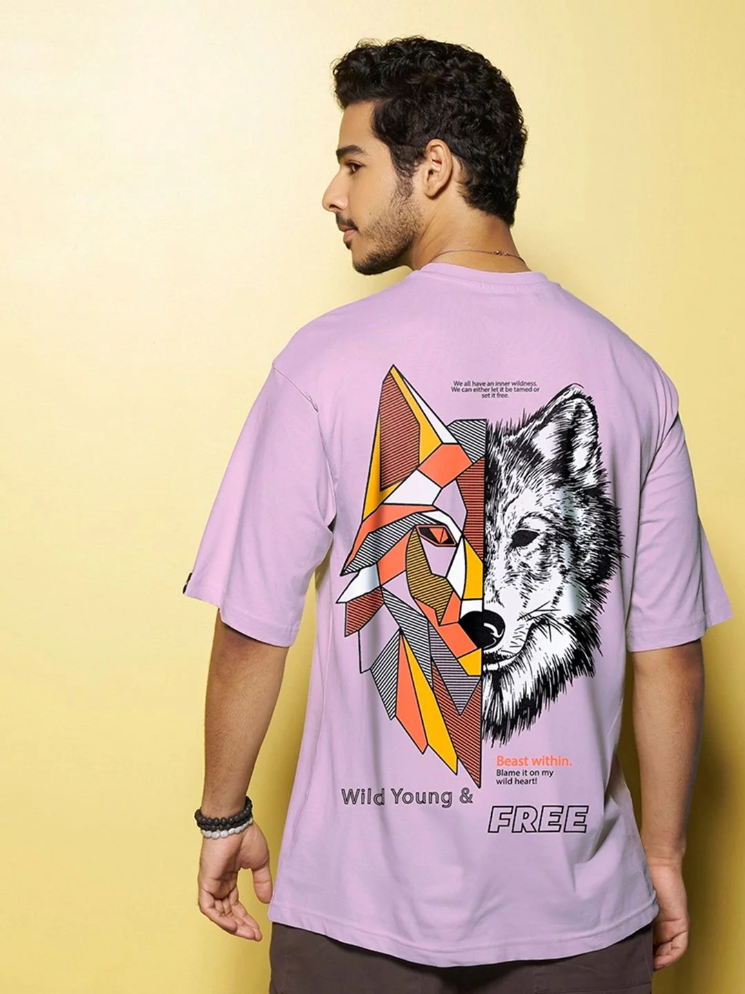 Bewakoof Graphic Printed Drop-Shoulder Sleeves Oversized Fit Cotton T-shirt - Image 4