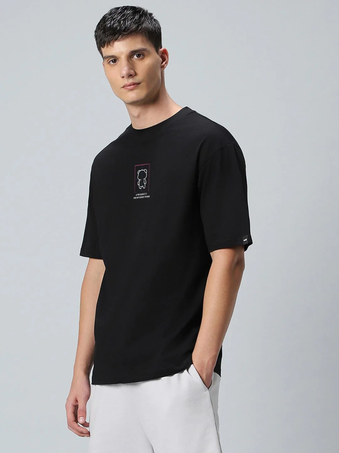 Bewakoof Graphic Printed Drop-Shoulder Sleeves Oversized Pure Cotton T-shirt - Image 4