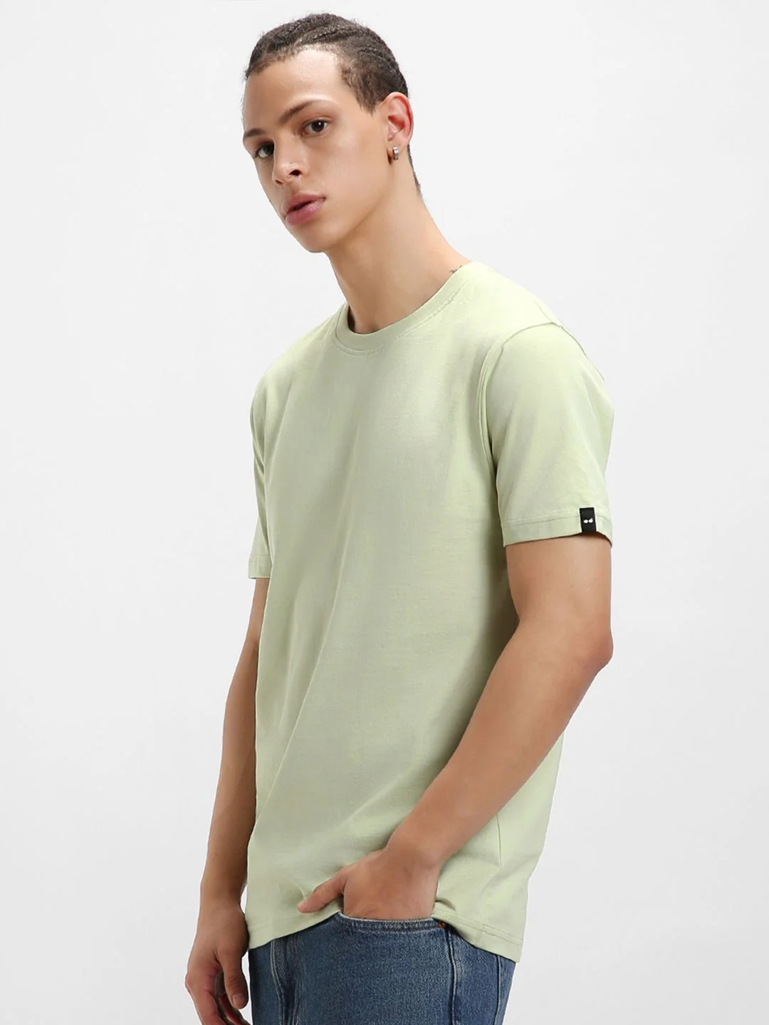 Bewakoof Green Round Neck Short Sleeves Pure Cotton Regular T-shirt - Image 3