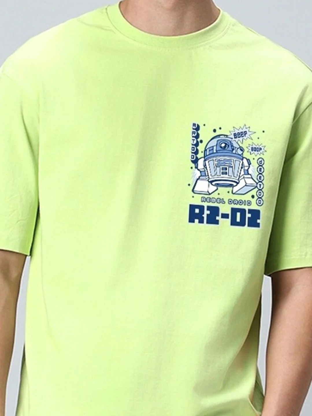 Bewakoof Green Star Wars Printed Drop-Shoulder Sleeves Oversized Cotton T-shirt - Image 2