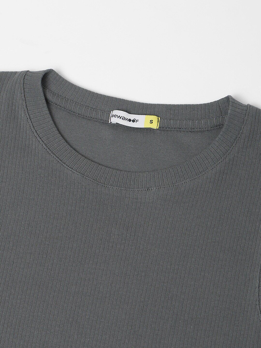 Bewakoof Grey Round Neck Cotton Bodycon Dress - Image 7