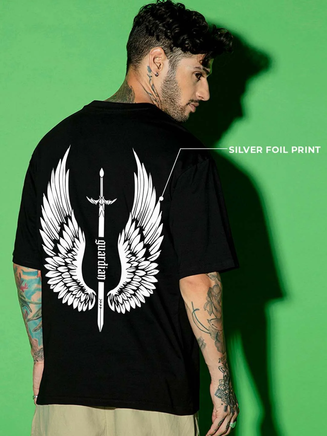 Bewakoof Guardian Wings Graphic Printed Pure Cotton Oversized T-shirt - Image 6