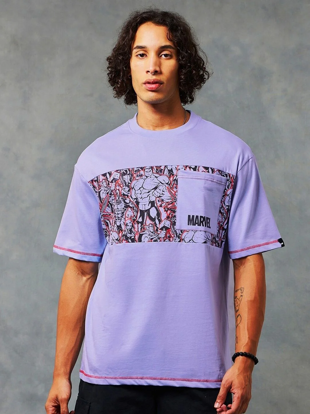 Bewakoof Marvel Printed Drop-Shoulder Sleeves Sleeves Oversized Cotton T-shirt - Image 2