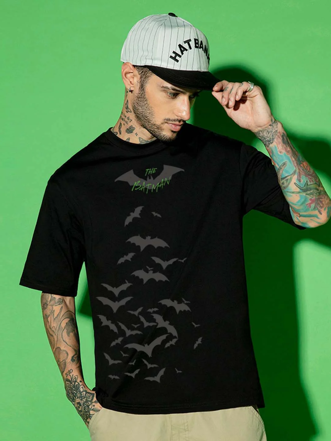 Bewakoof Men Black Batman Printed Pure Cotton Oversized T-shirt - Image 2