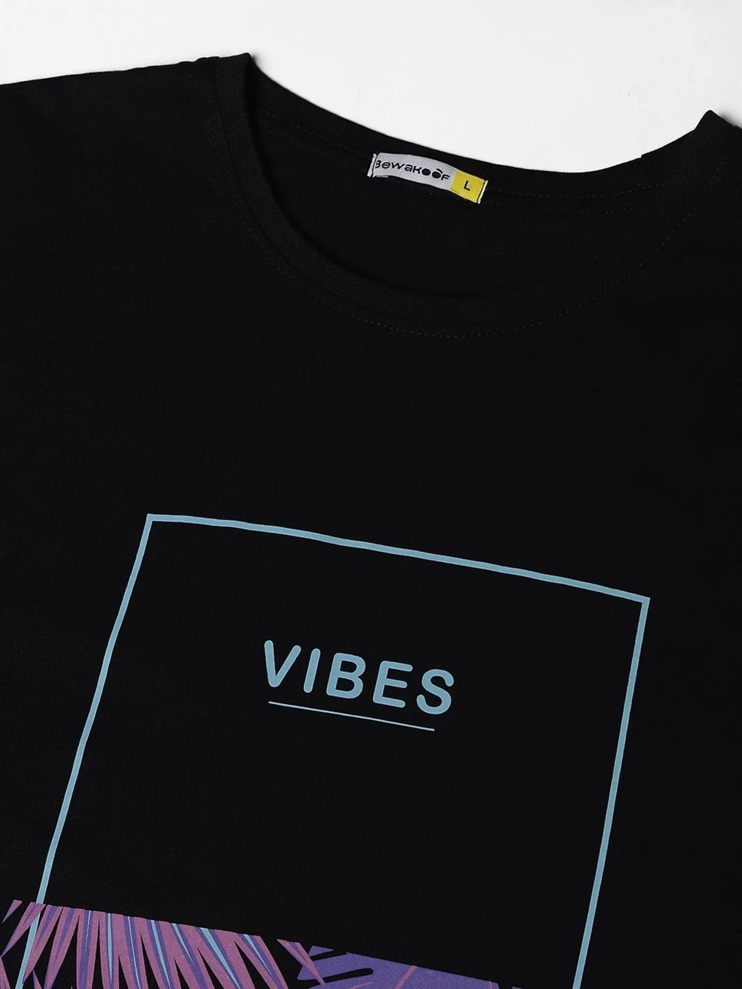 Bewakoof Men Black Printed Round Neck Pure Cotton T-shirt - Image 6