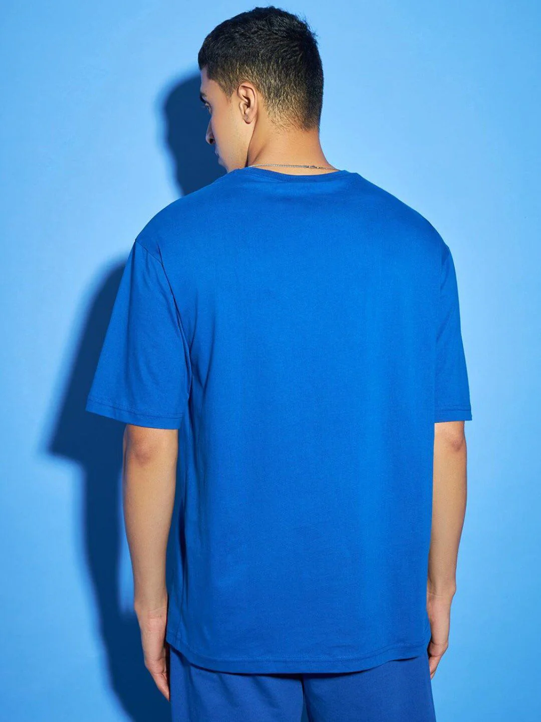 Bewakoof Men Blue Drop-Shoulder Sleeves Pure Cotton Oversized T-shirt - Image 4
