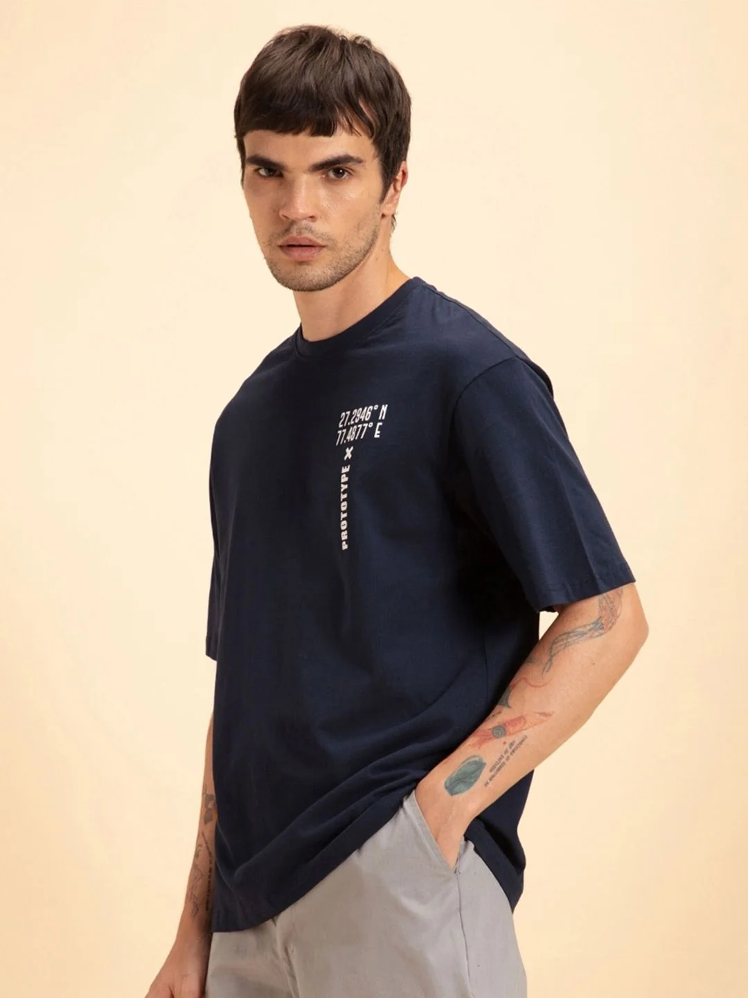 Bewakoof Men Pure Cotton Blue Printed Oversized T-shirt - Image 5