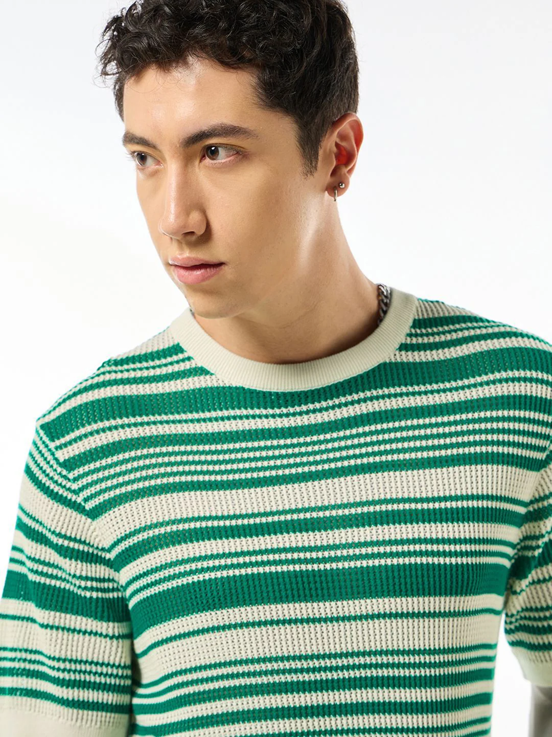 Bewakoof Men Gardenia Striped Round Neck T-shirt - Image 2