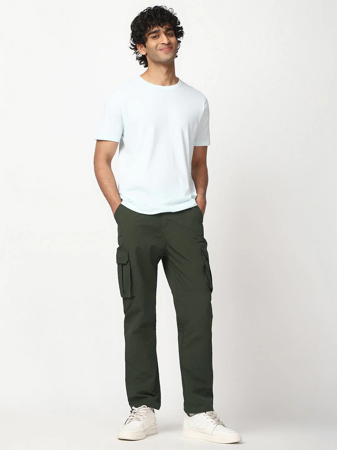 Bewakoof Men Olive Green Cargo Parachute Pants - Image 5