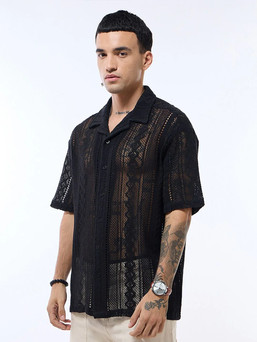Bewakoof Men Oversized Textured Casual Shirt - Image 3