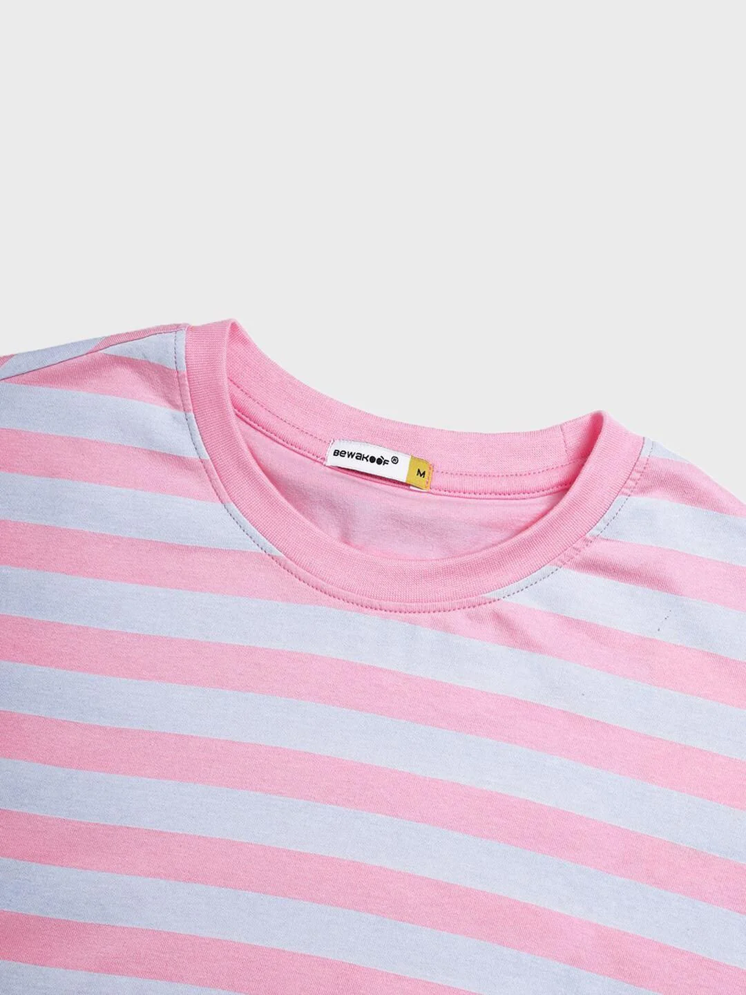 Bewakoof Men Pink & Blue Striped Pure Cotton Oversized T-shirt - Image 6