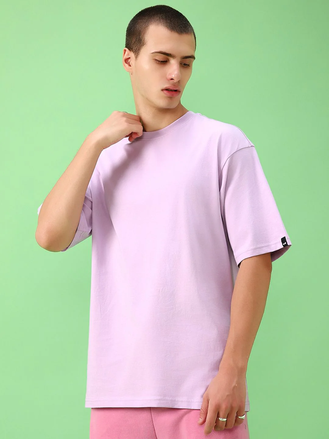 Bewakoof Men Purple Round Neck Oversized Cotton T-shirt - Image 2