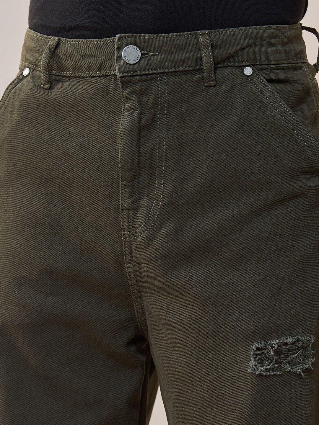 Bewakoof Men Straight Fit High-Rise Distressed Organic Cotton Baggy Jeans - Image 4