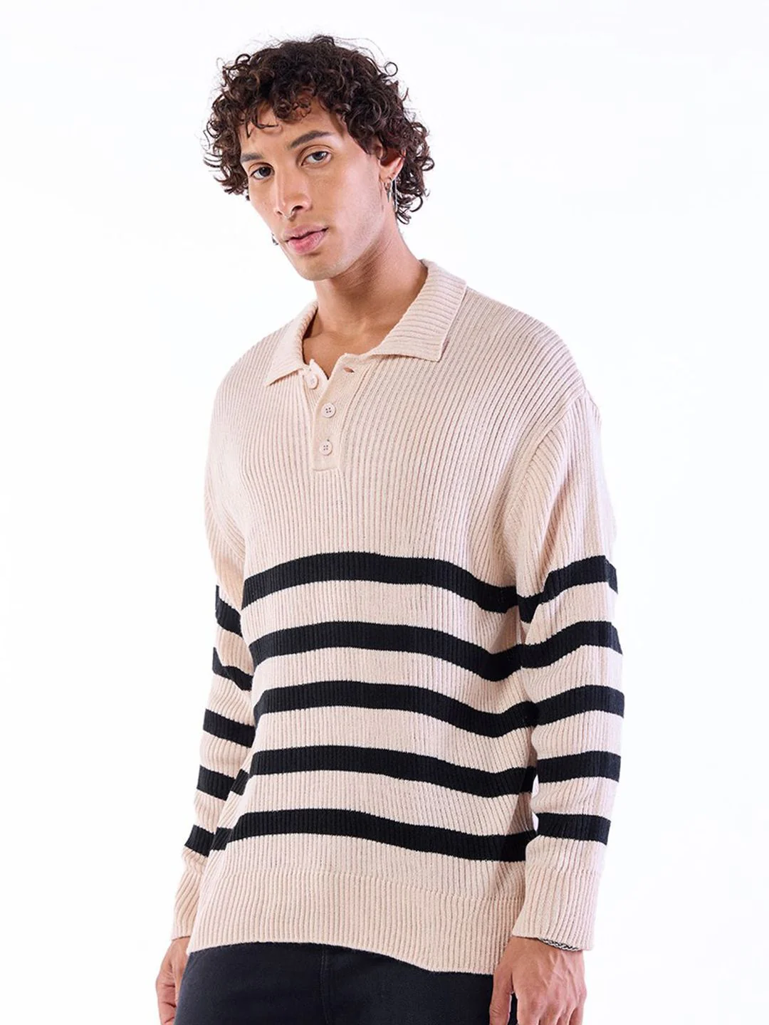 Bewakoof Men Striped Shirt Collar Pullover - Image 3