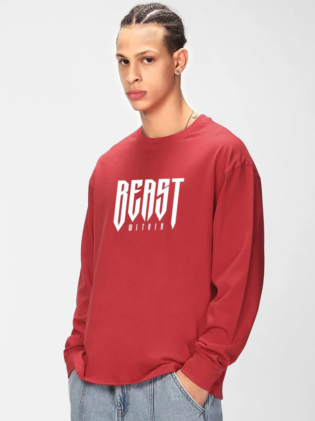 Bewakoof Men Typography Printed Round Neck Pure Cotton Oversized T-shirt - Image 5