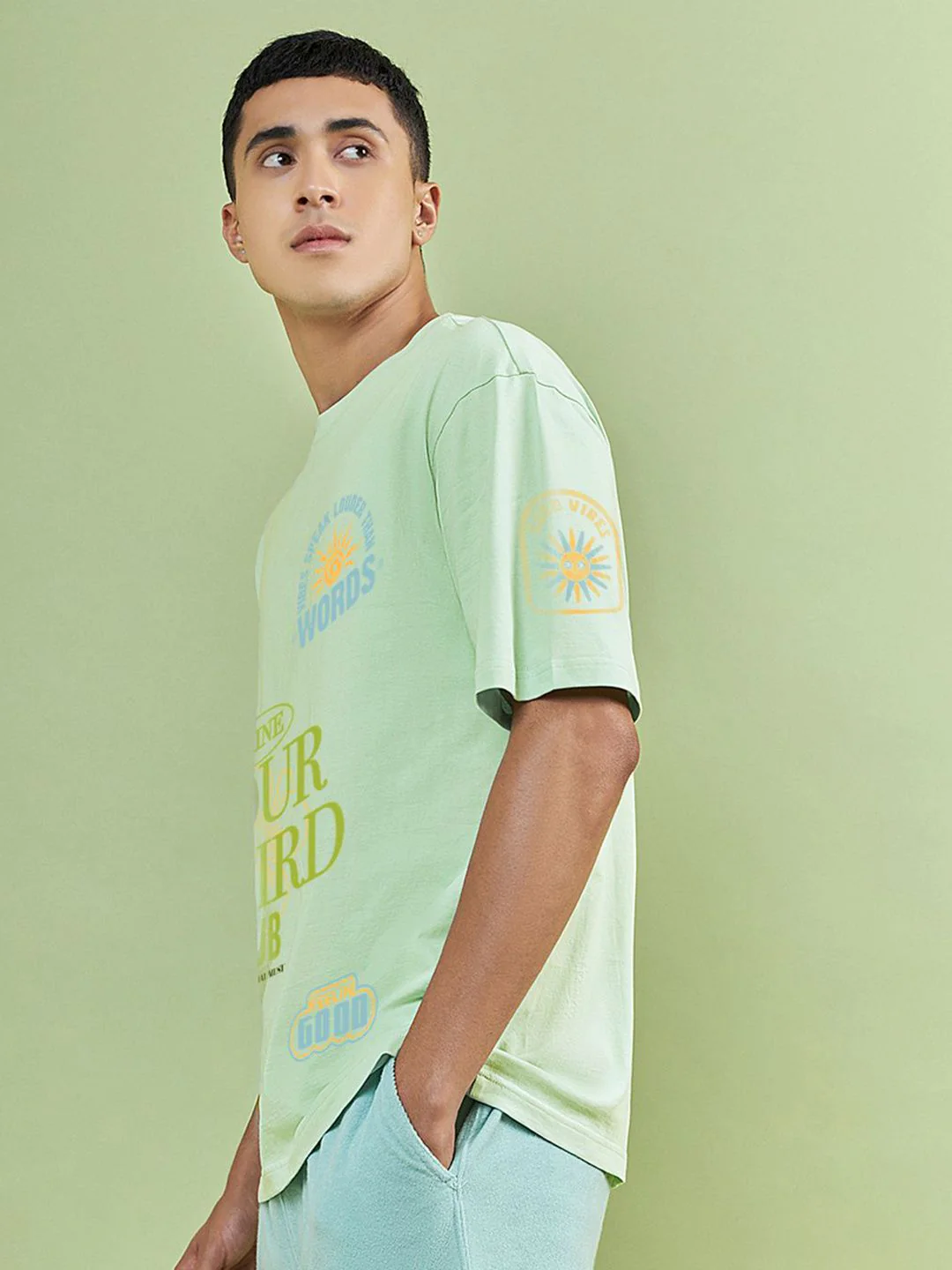 Bewakoof Men Typography Printed Round Neck Pure Cotton Oversized T-Shirt - Image 4