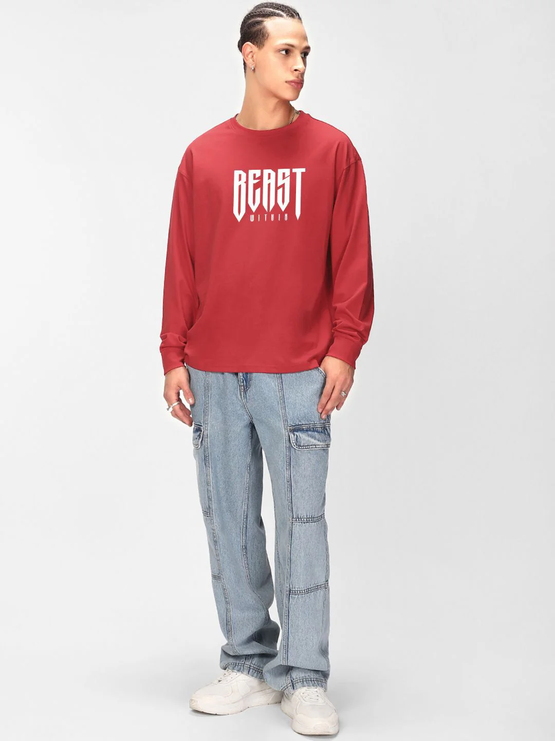 Bewakoof Men Typography Printed Round Neck Pure Cotton Oversized T-shirt - Image 4