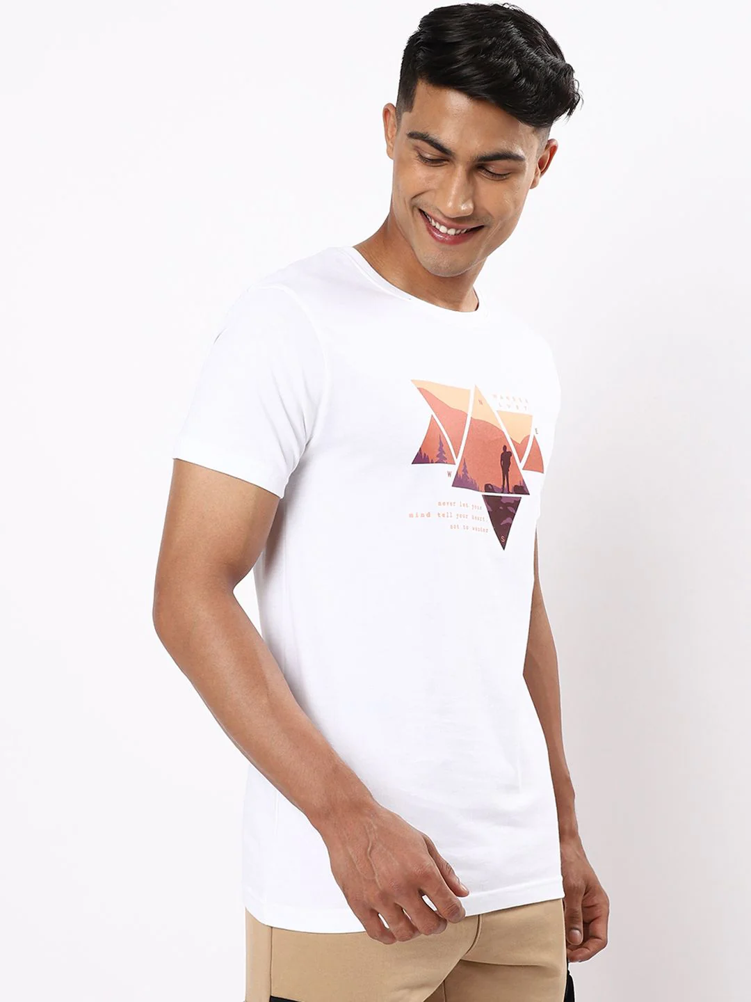Bewakoof Men White & Coral Printed T-shirt - Image 5