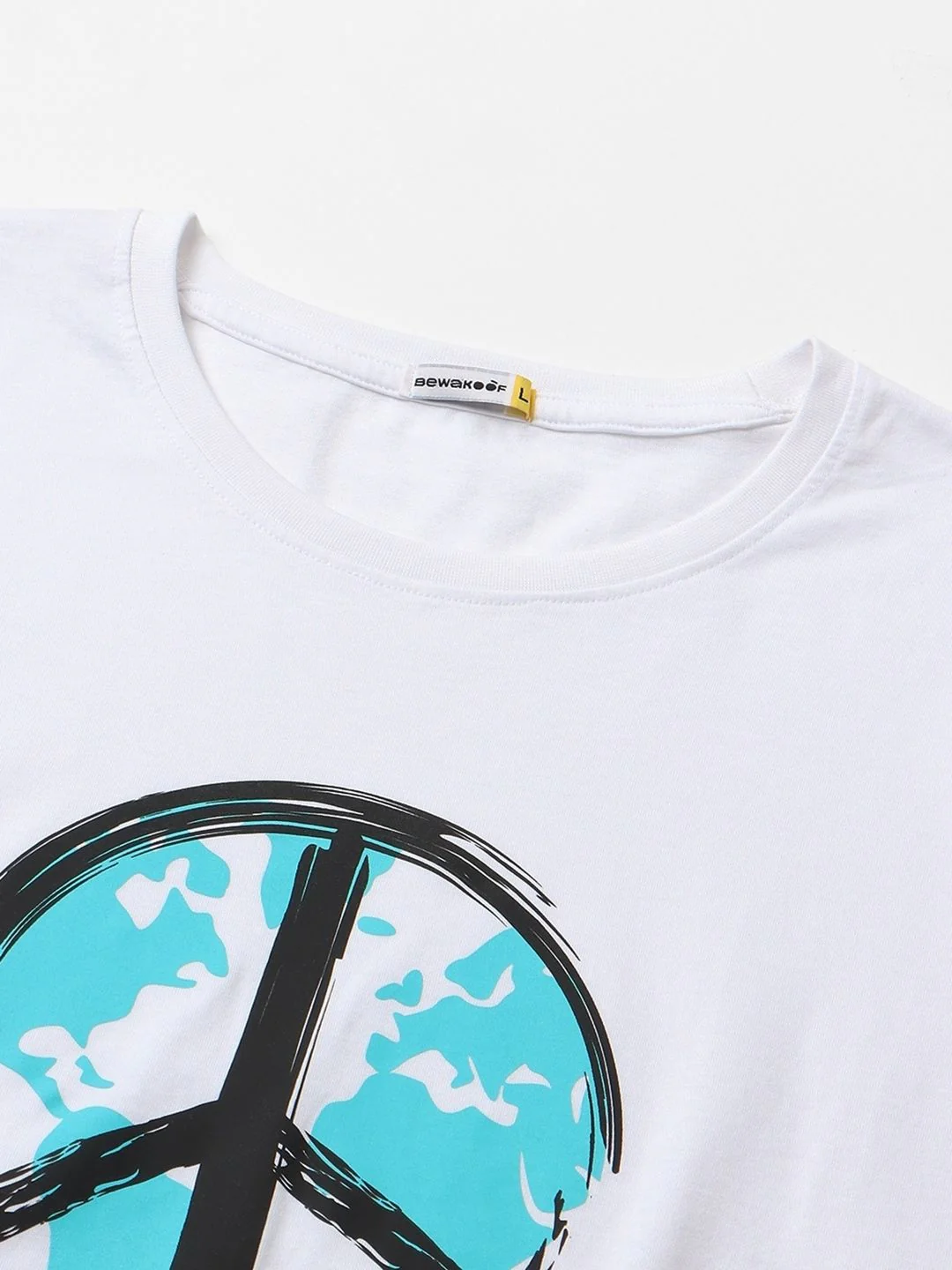Bewakoof Men White Printed Round Neck Pure Cotton T-shirt - Image 2