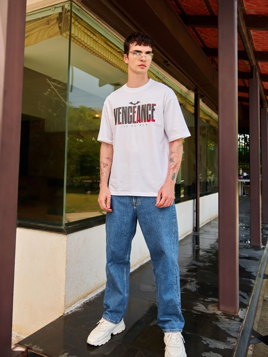 Bewakoof Men White Typography Printed Oversized T-shirt - Image 4